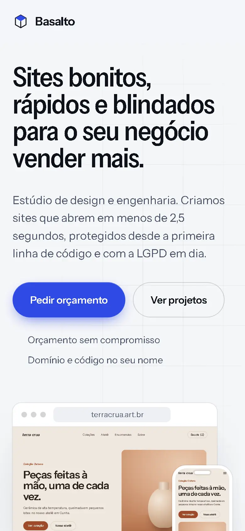 Site Basalto aberto no celular